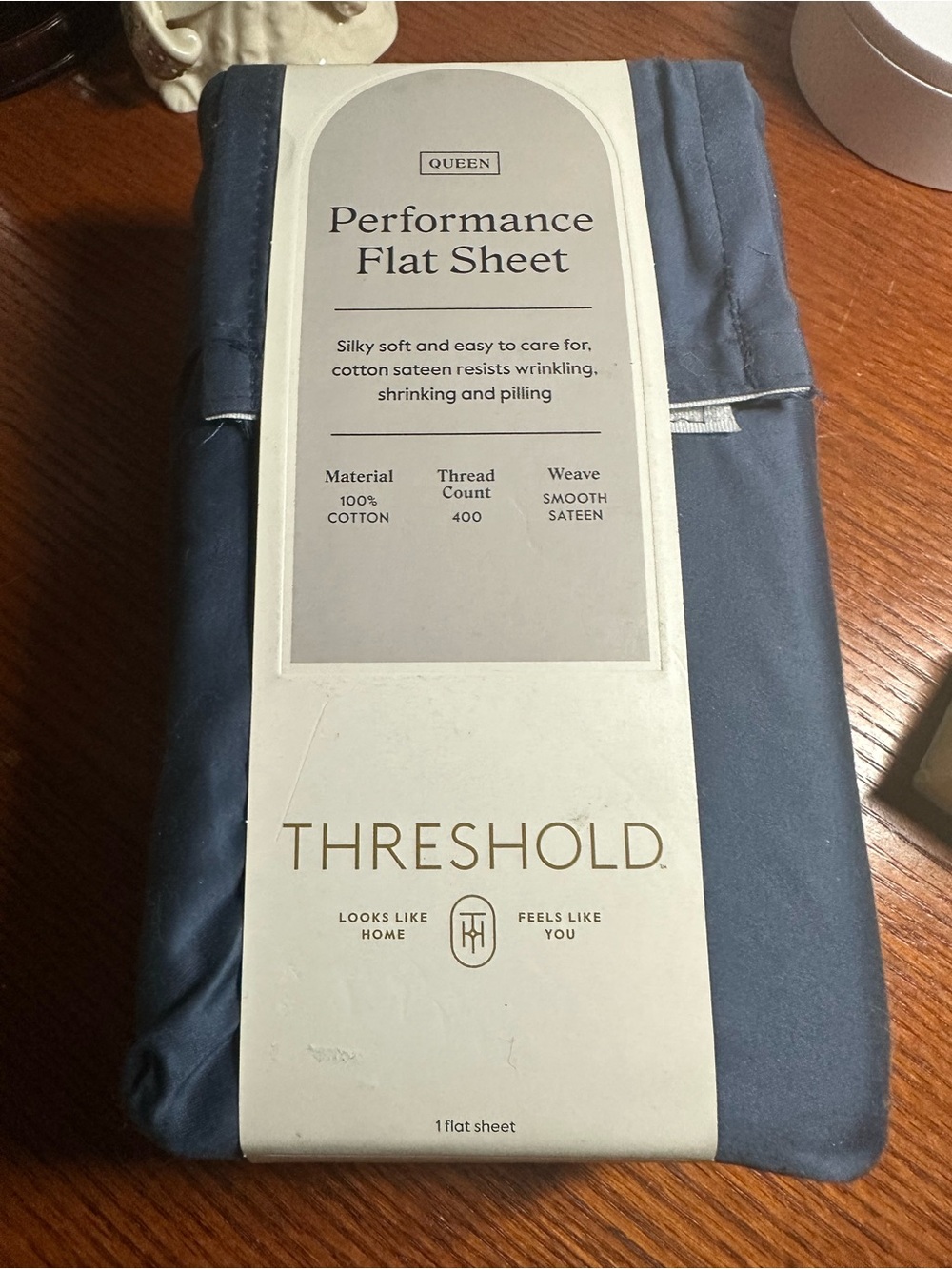 Queen Size Threshold Performance Flat Sheet - Slate Blue